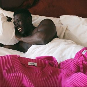 a SET of relaxed, light, gender neutral design loungewear for everyday in or out